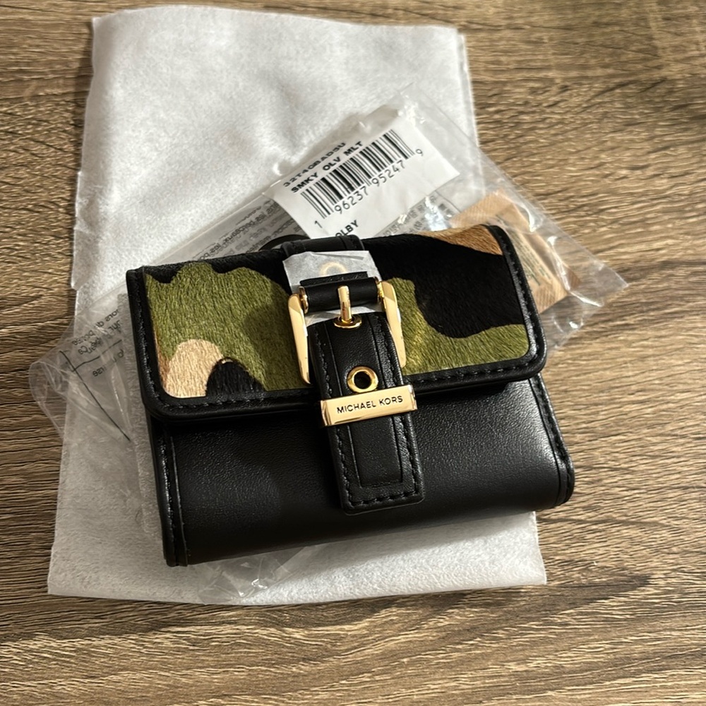 MK Colby Small Camouflage Print Calf Hair Tri-Fold Wallet NWT